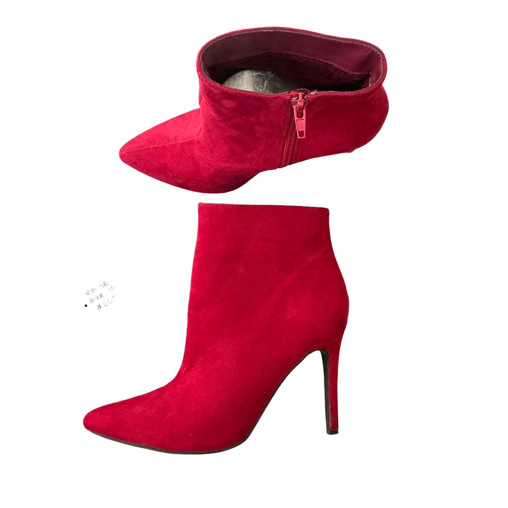 Rouge! Red Suede Pointed Toe Stiletto Ankle Boots